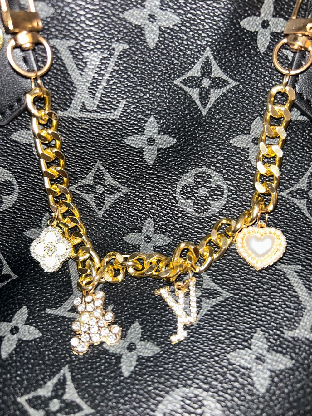Inspired Louis Vuitton Black & Gray Monogram Canvas Satchel - Picture 6 of 7